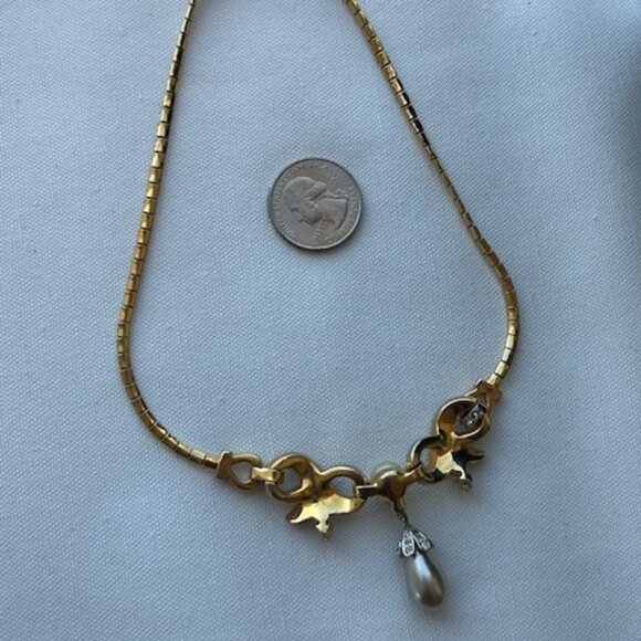 KRAMER Regal Gold Pearl and Rhinestone Choker NECKLACE - Picture 7 of 11